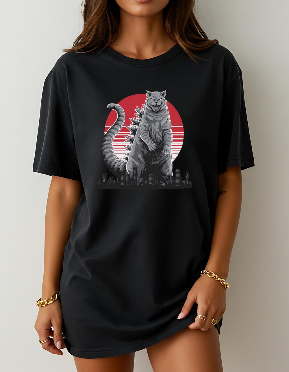 Catzilla T Shirts Funny Kaiju Cat Graphic Tee